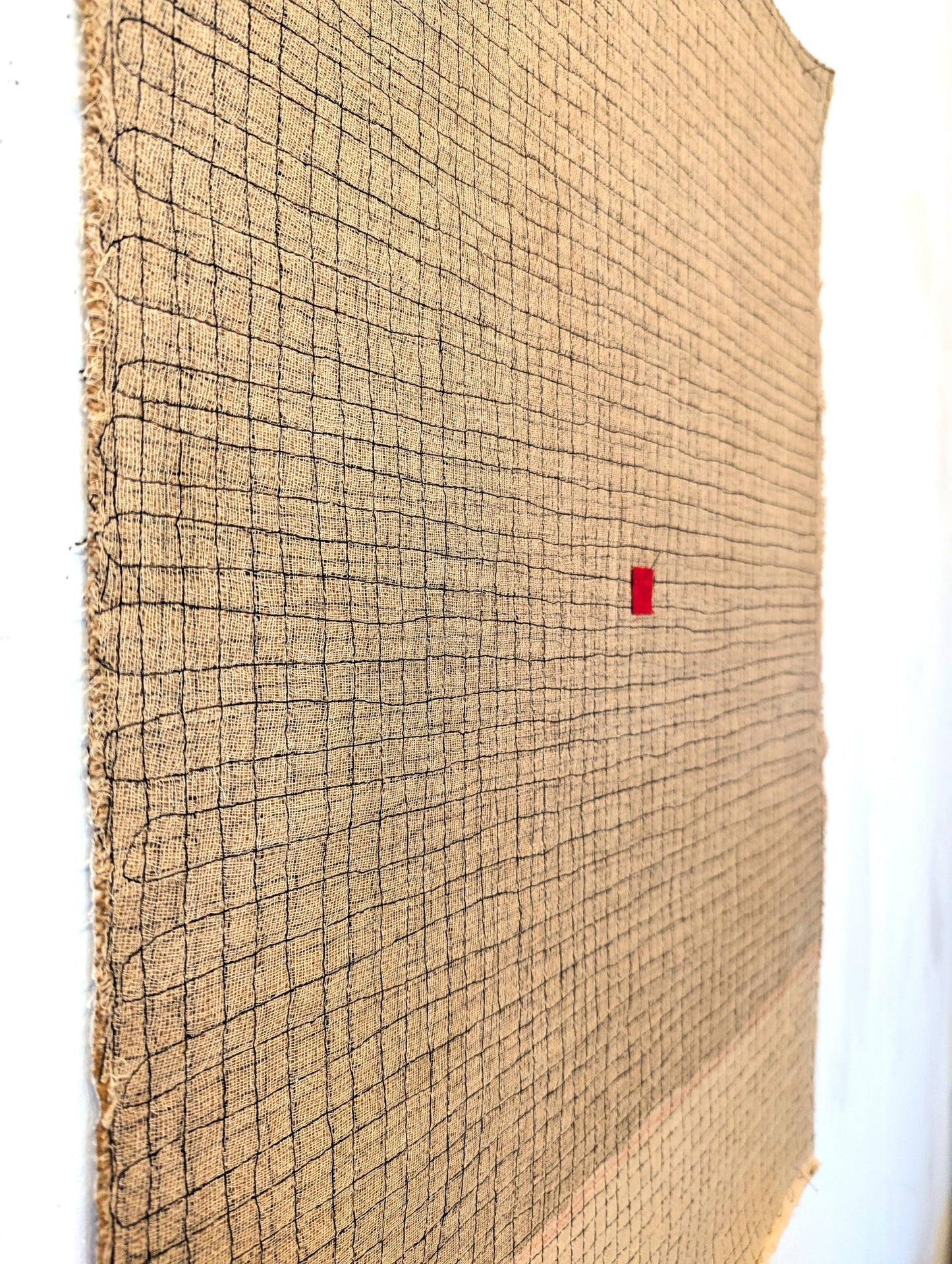 Stitched Line on Hessian with Cream