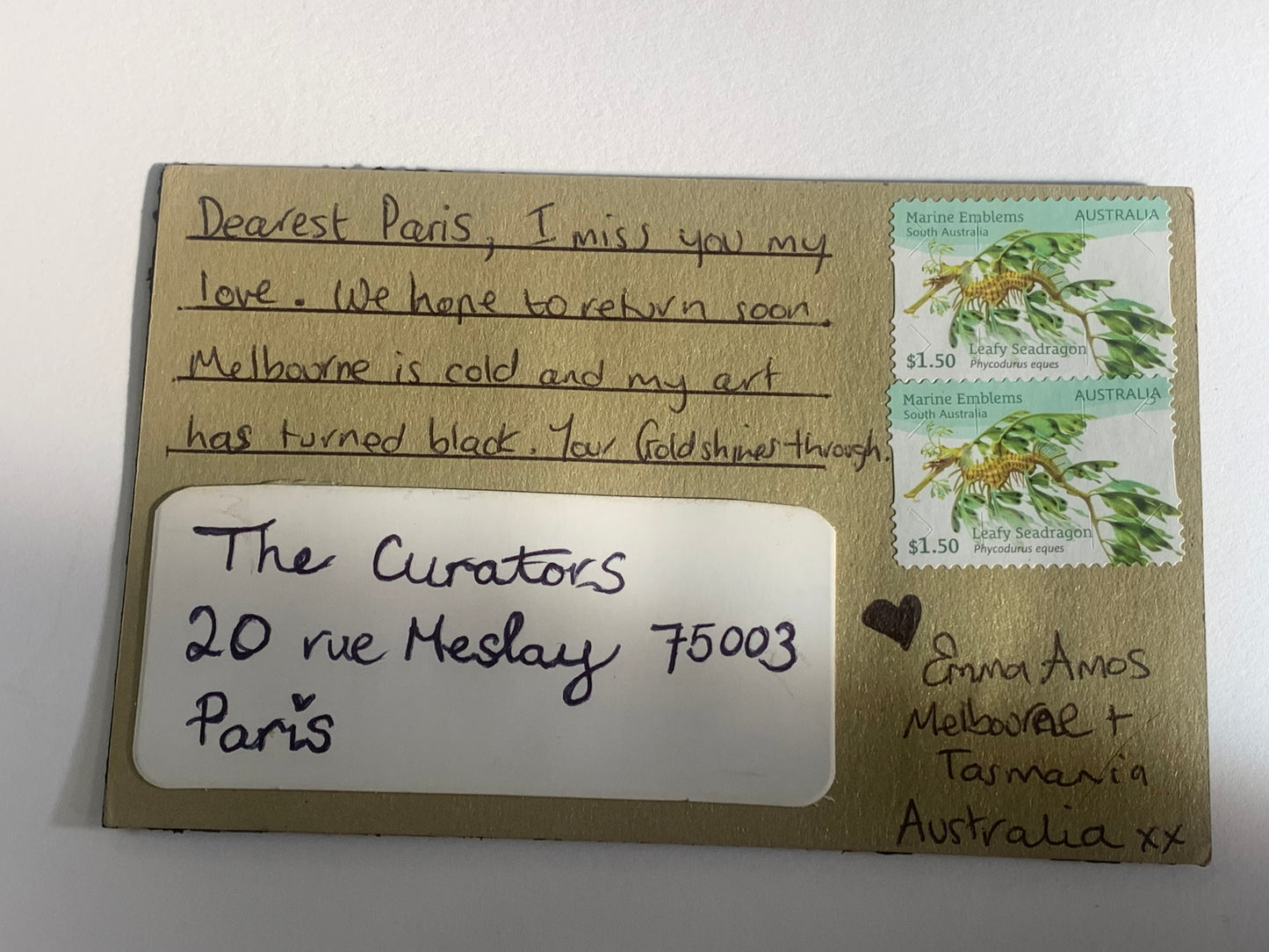emma Amos — Correspondances #2 — original postcard artwork