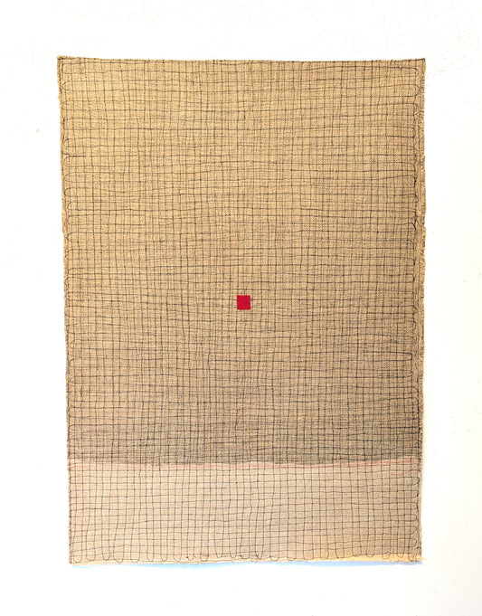 Stitched Line on Hessian with Cream