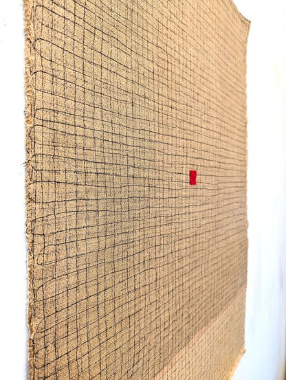 Stitched Line on Hessian with Cream