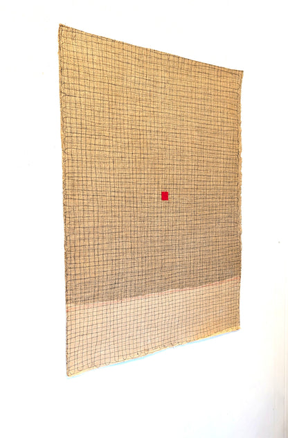 Stitched Line on Hessian with Cream