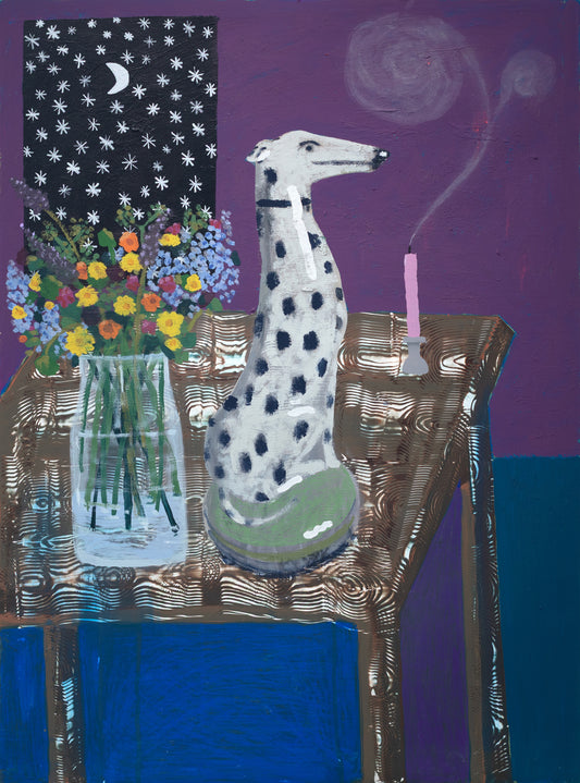 Still Life with Flowers, Ceramic Dog and Candle