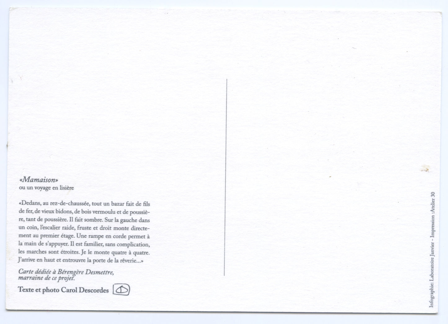 Carol Descordes — Correspondances #2 — original postcard artwork