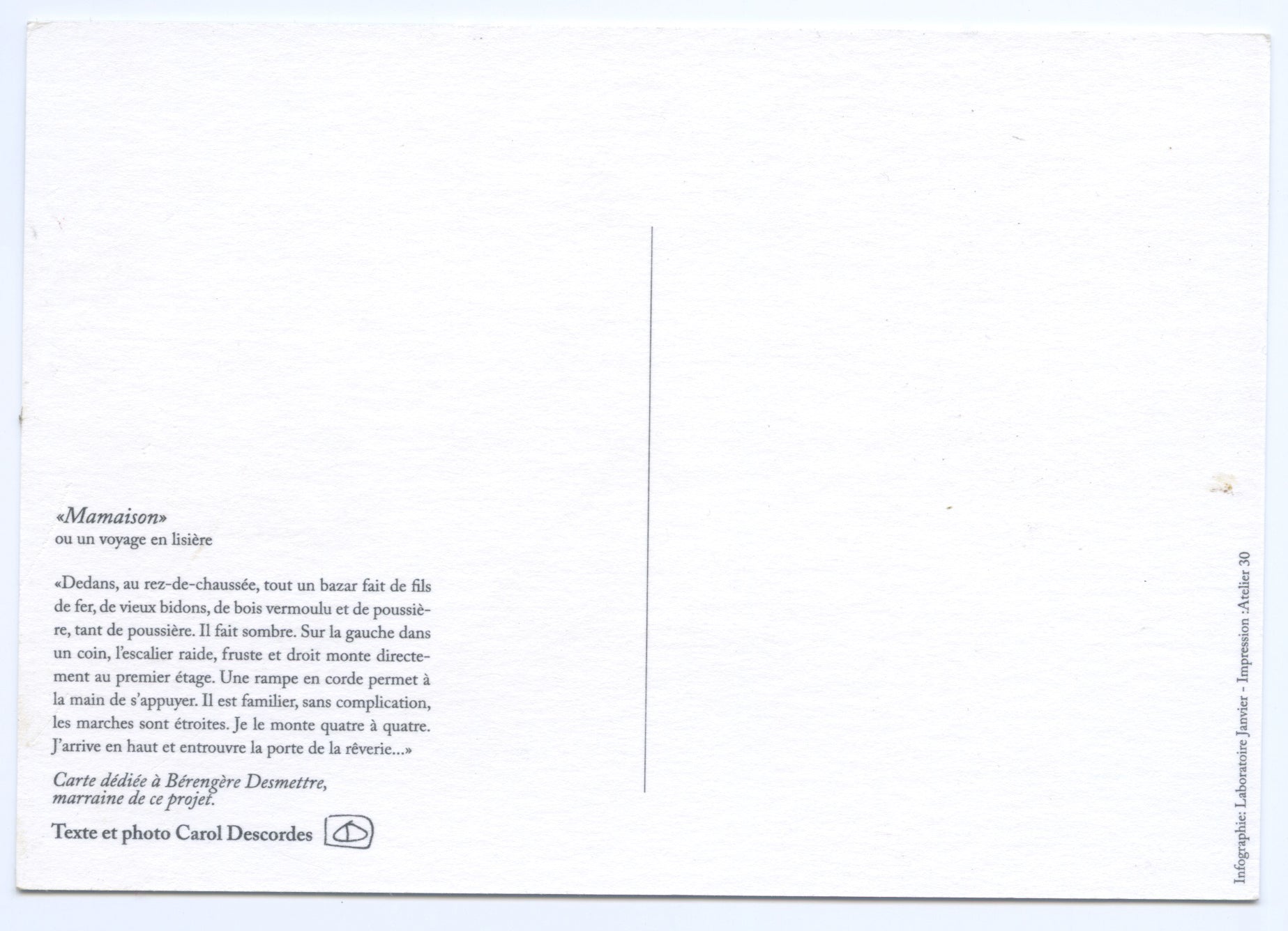 Carol Descordes — Correspondances #2 — original postcard artwork