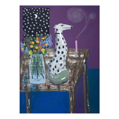 Still Life with Flowers, Ceramic Dog and Candle