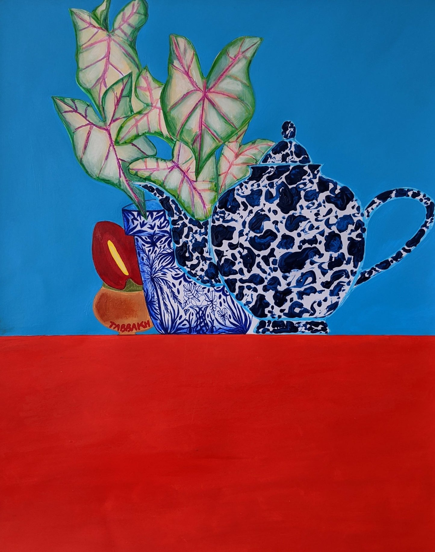 Teapot and Caladiums